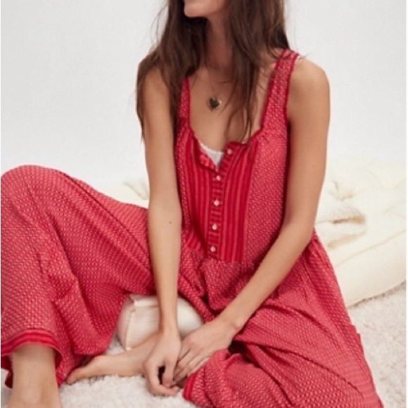 Free People Pants - Free People Romper - Red Pop Combo - L